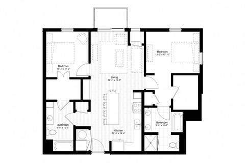 Floor plan for 2 beds, 2 baths, 1112 sqft
